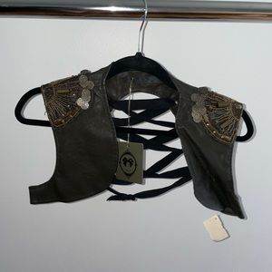 TOV brown leather crop vest